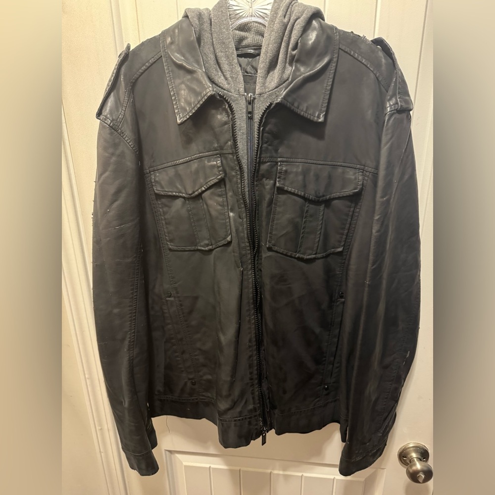 Guess Faux Leather Jacket Hoodie Combo XL